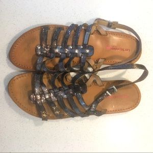 French leather sole metallic sandals